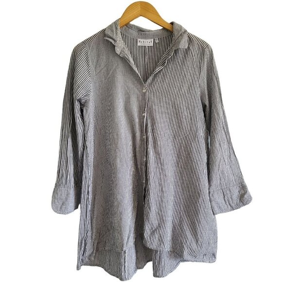 Habitat Cotton Striped Lagenlook Swing Button Down Shirt Gray White Size Small - Picture 4 of 10